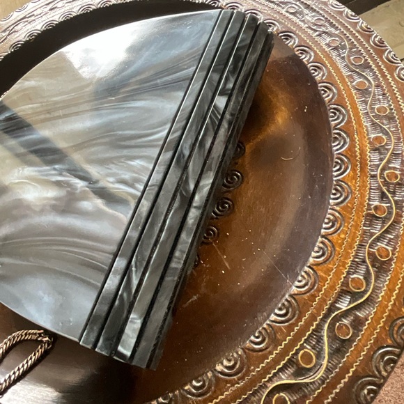 Vintage Danier Marbled Lucite Art Deco Chain Clutch - Picture 4 of 8